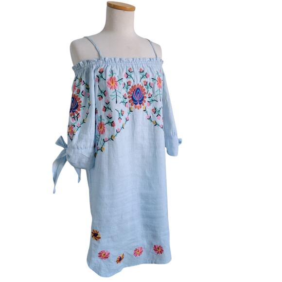 Philosophy Aqua Embroidered  linen summer dress MD Coastal Boho chic - Picture 3 of 13